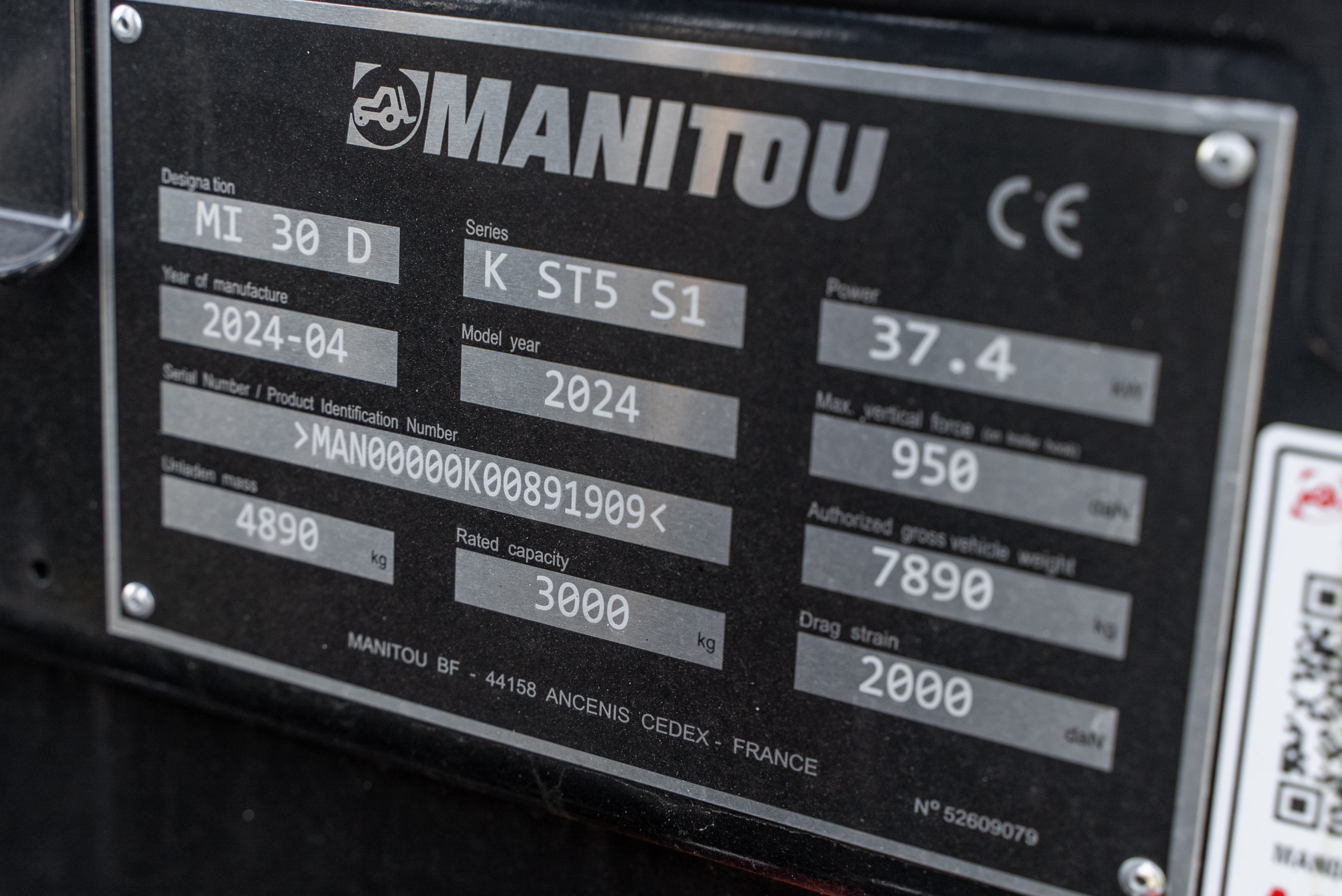 Manitou - Heftrucks - MI 30 D K ST5 S1 - Typeplaat