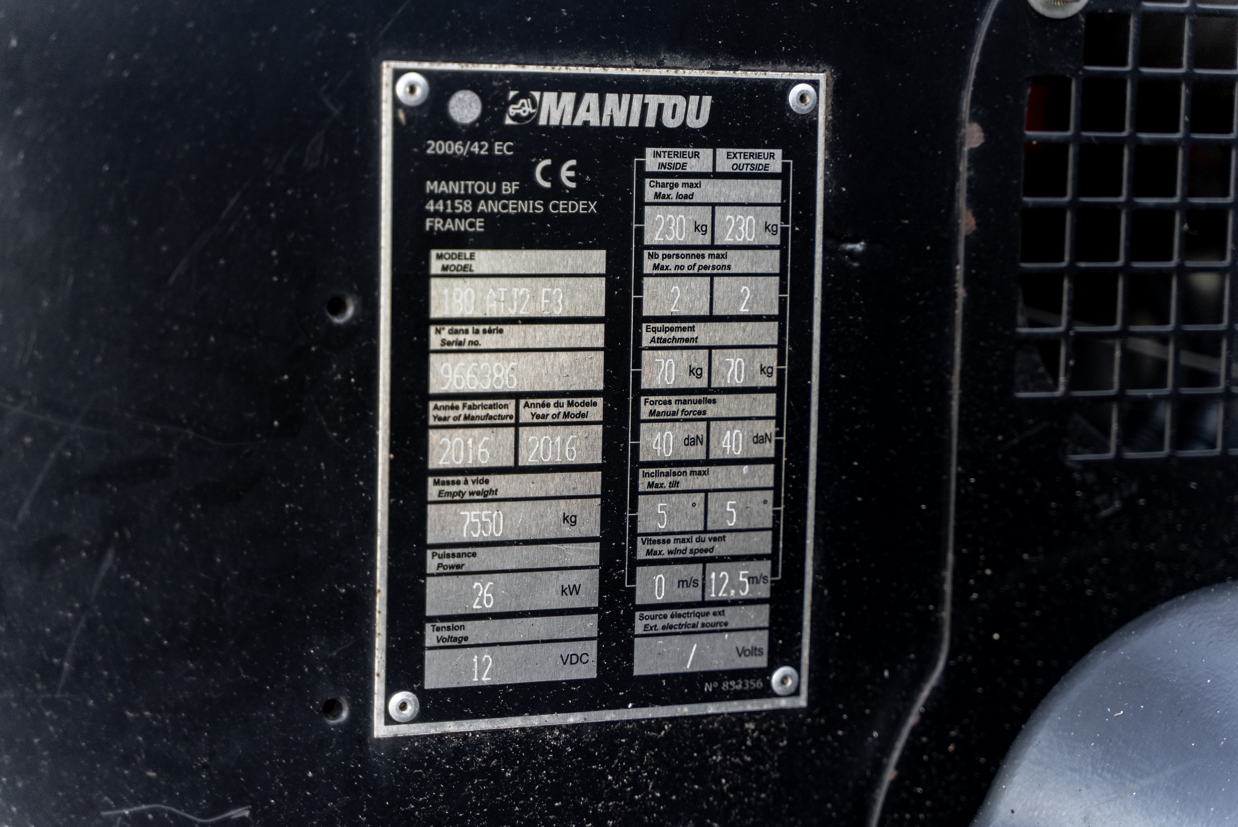 Manitou - Hoogwerkers - ATJ 180 2 RC E3 - Typeplaat