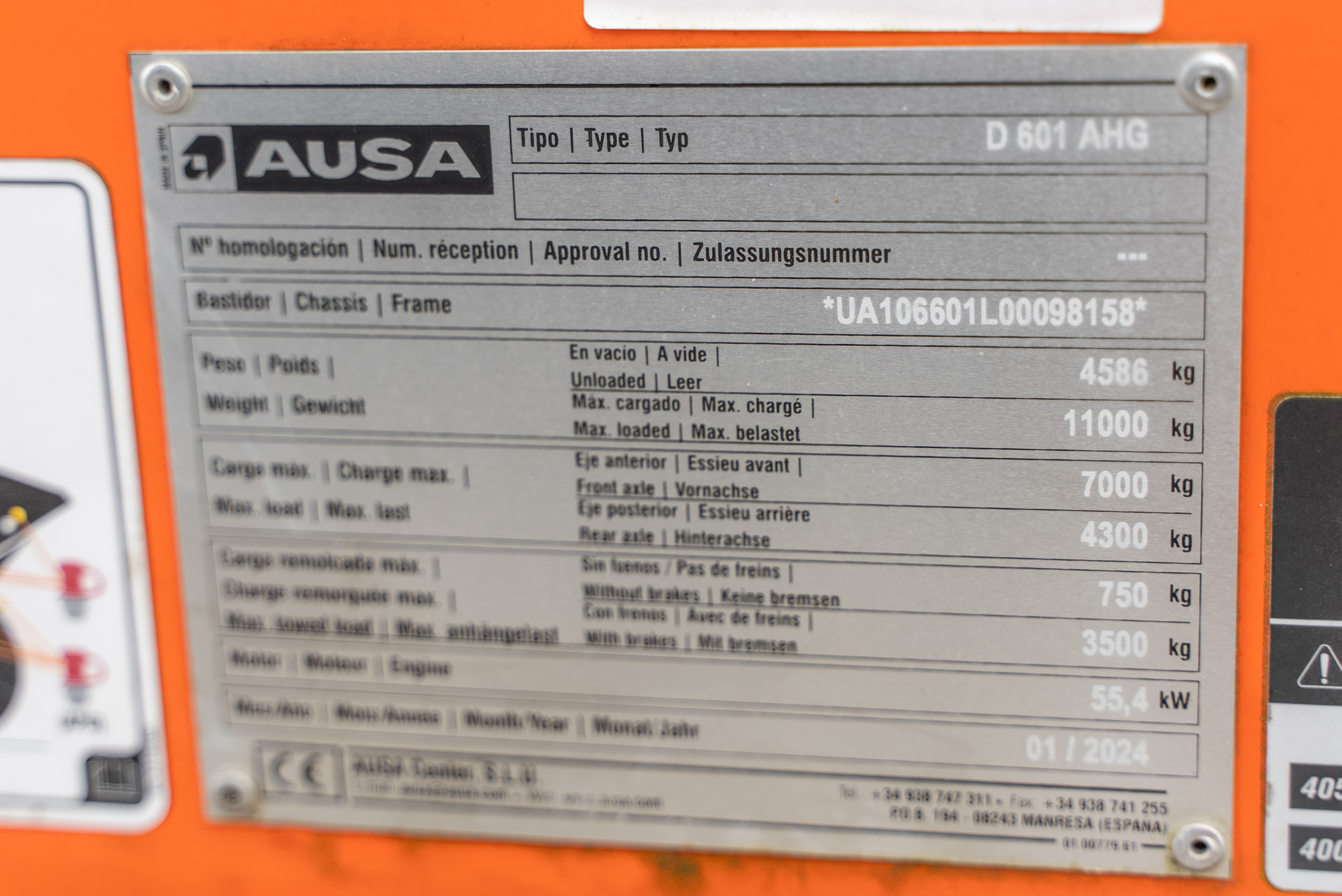 D 601 AHG - Identification plate