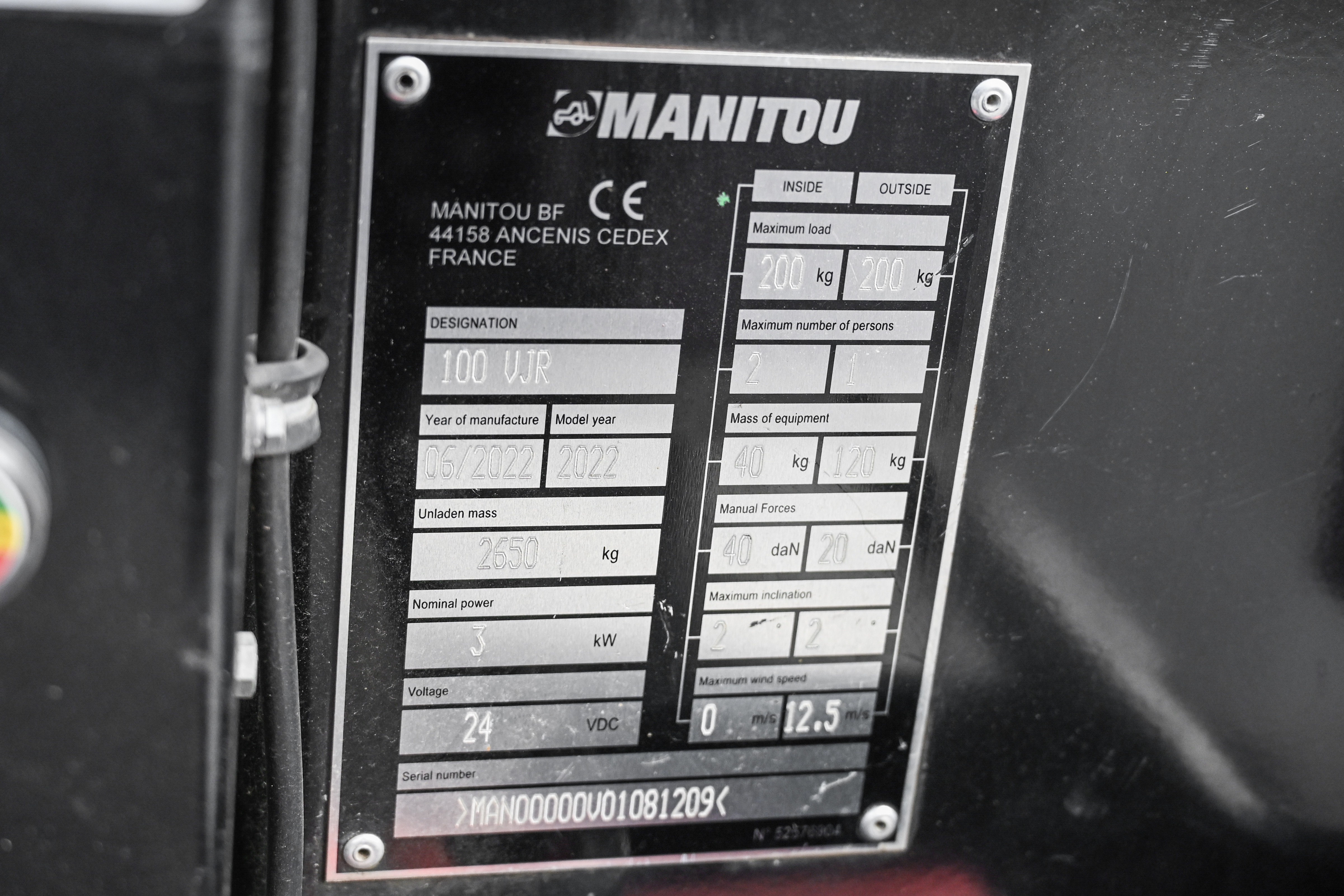 VJR 100 EVOLUTION - Identification plate