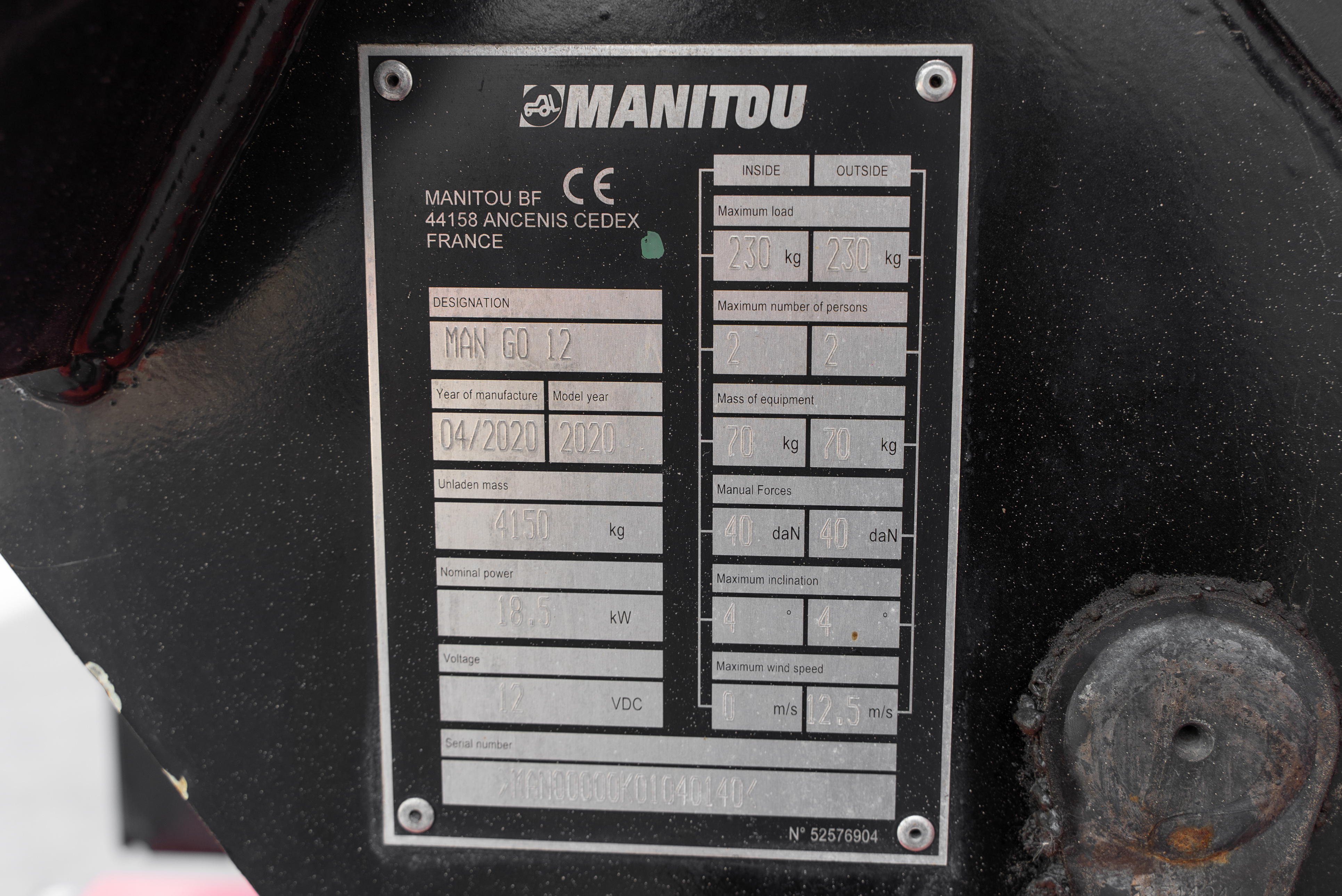 Manitou - Hoogwerkers - MAN GO 12 - Typeplaat