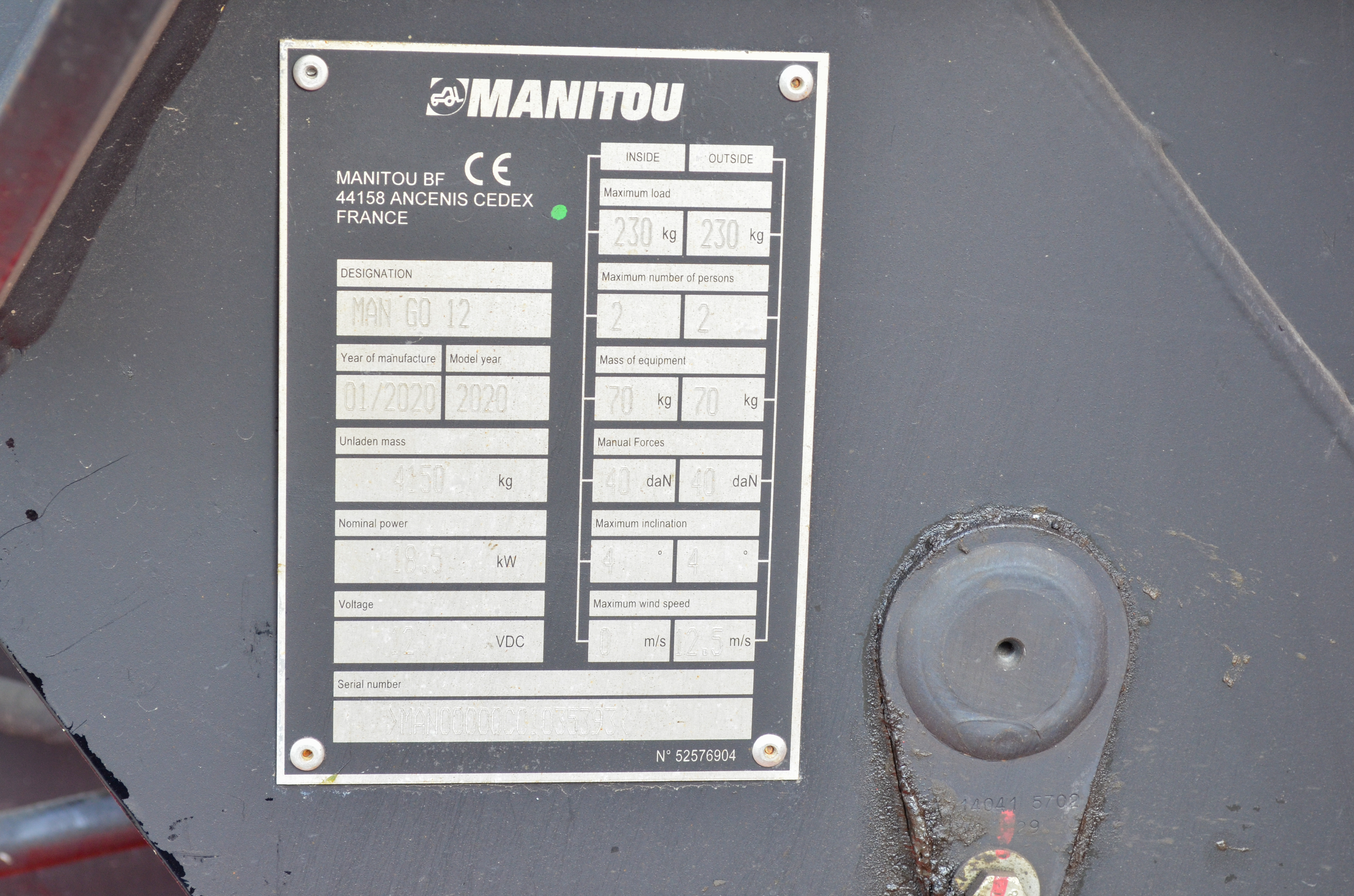MAN GO 12 - Identification plate