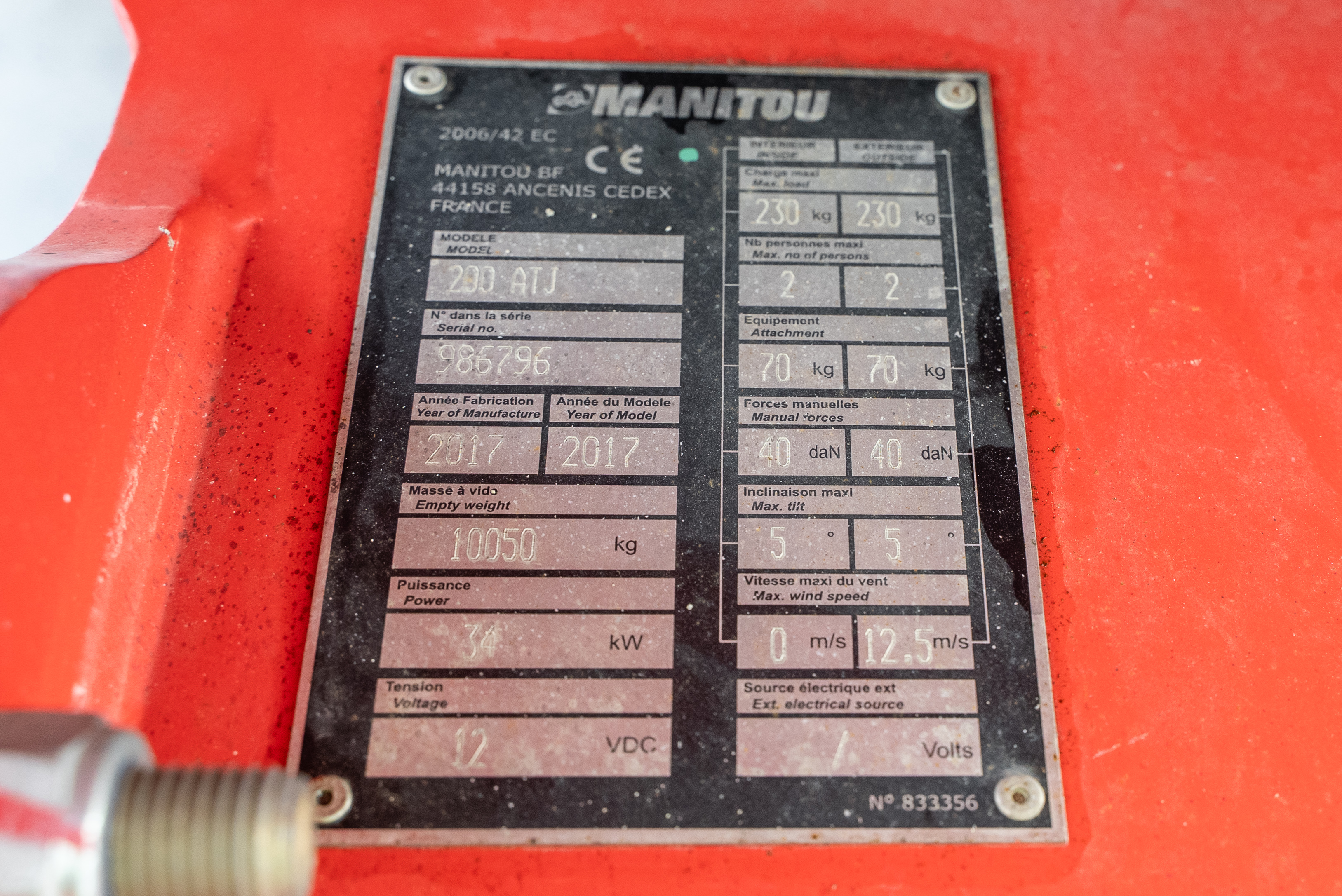 Manitou - Aerial platforms - ATJ 200 RC - Identification plate