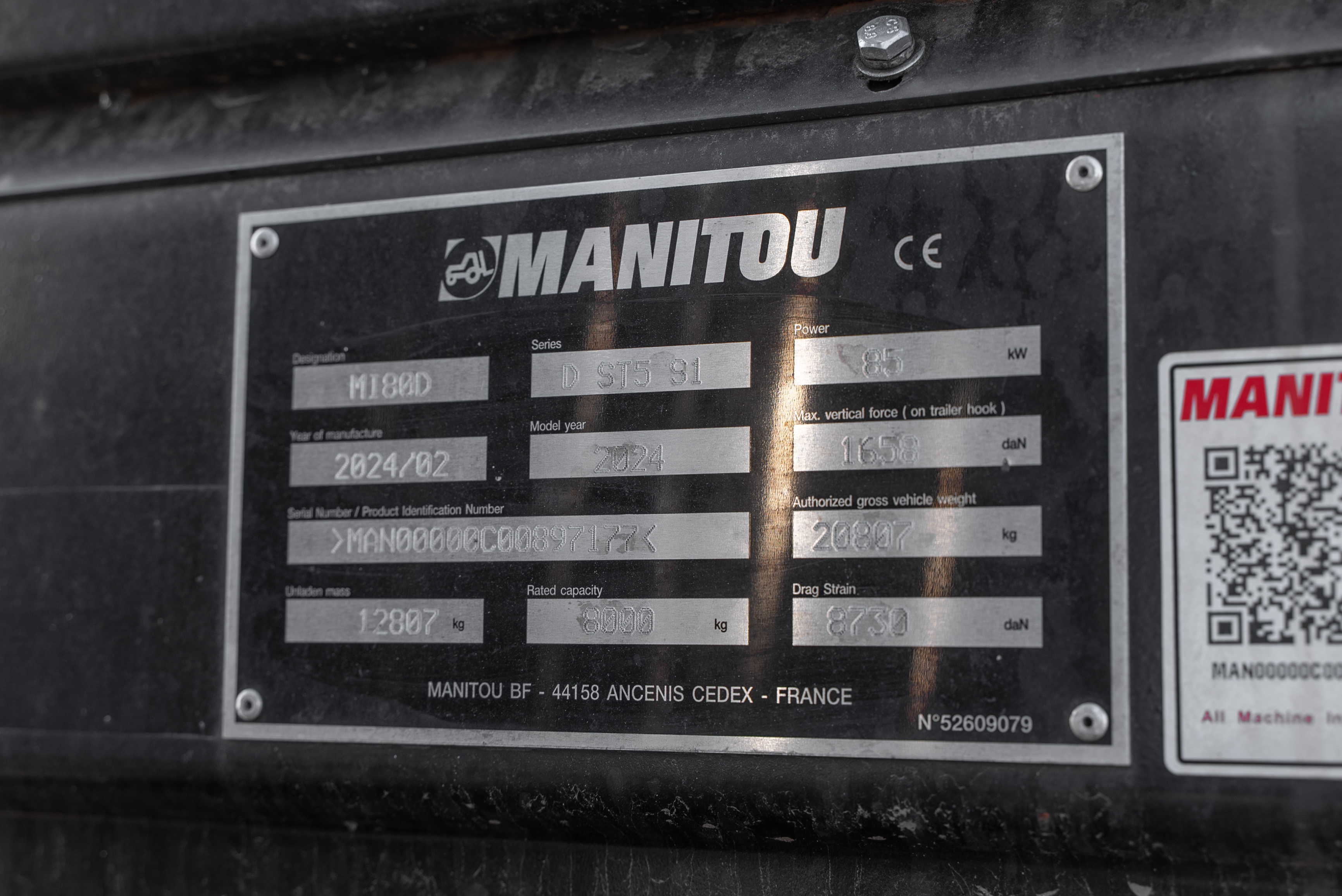 Manitou - Chariots élévateurs - MI 80 D D ST5 S1 - Plaque signalétique