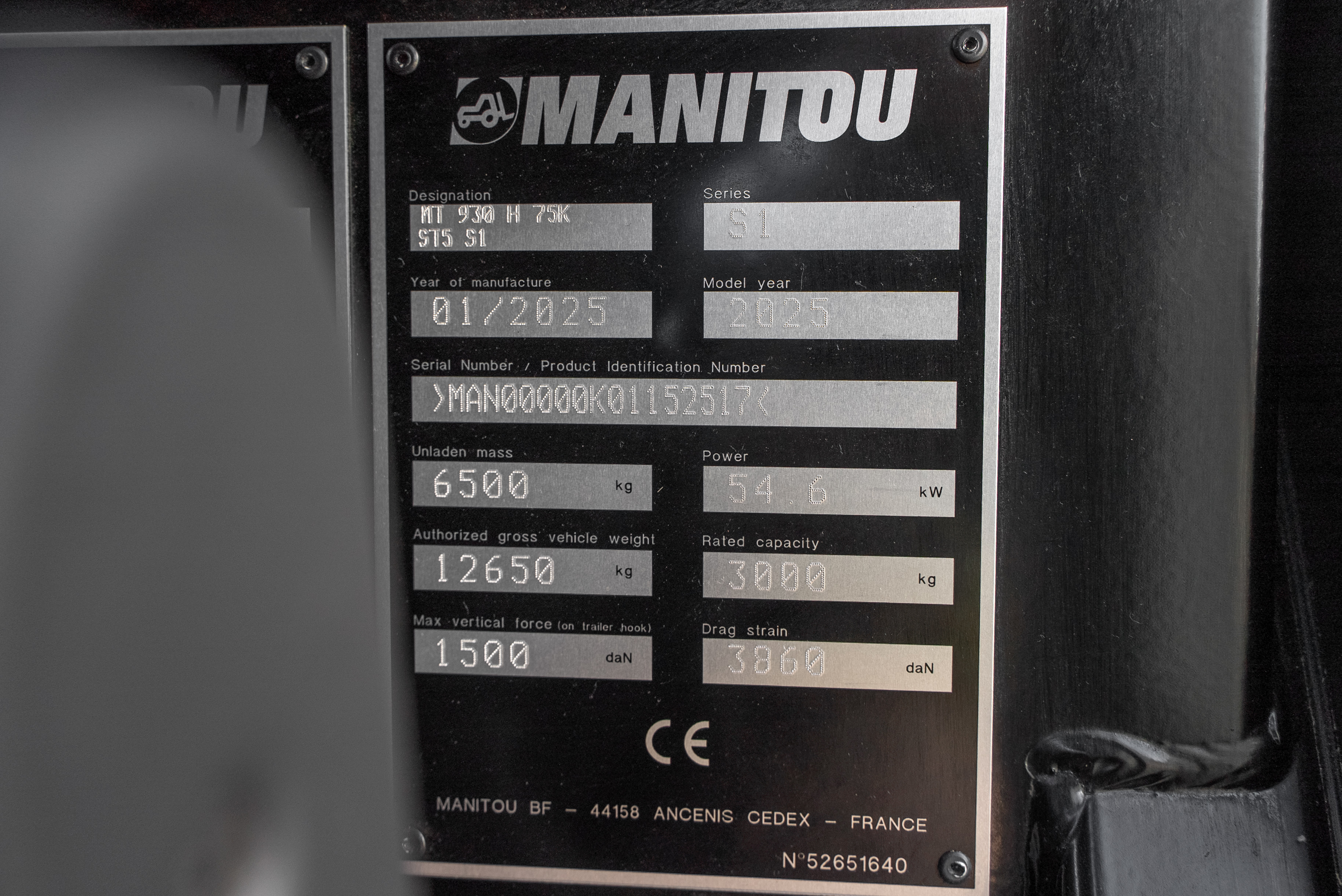 Manitou - Télescopiques - MT 930 H 75K ST5 S1 - Plaque signalétique