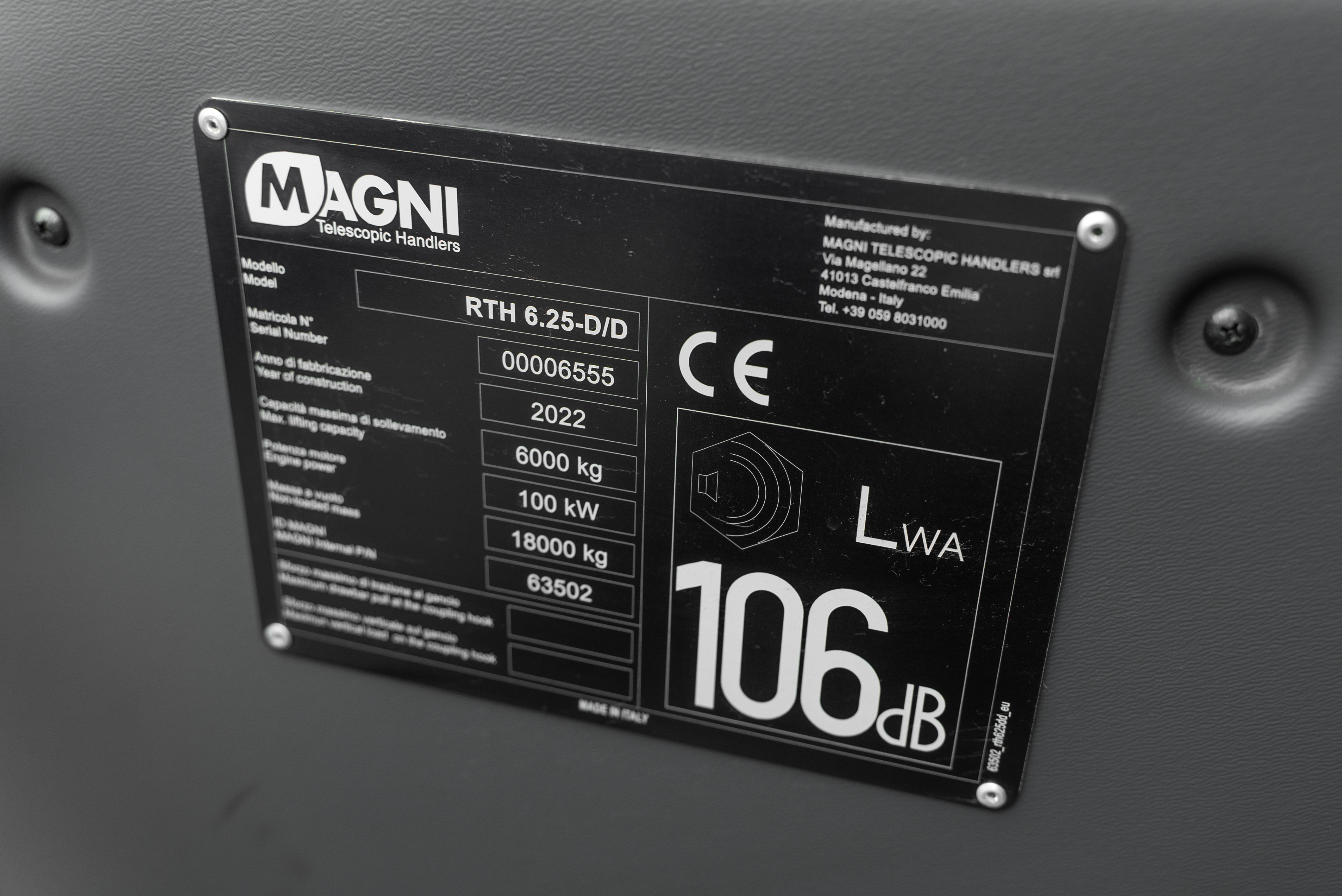 Magni - Télescopiques - RTH 6.25 - Plaque signalétique
