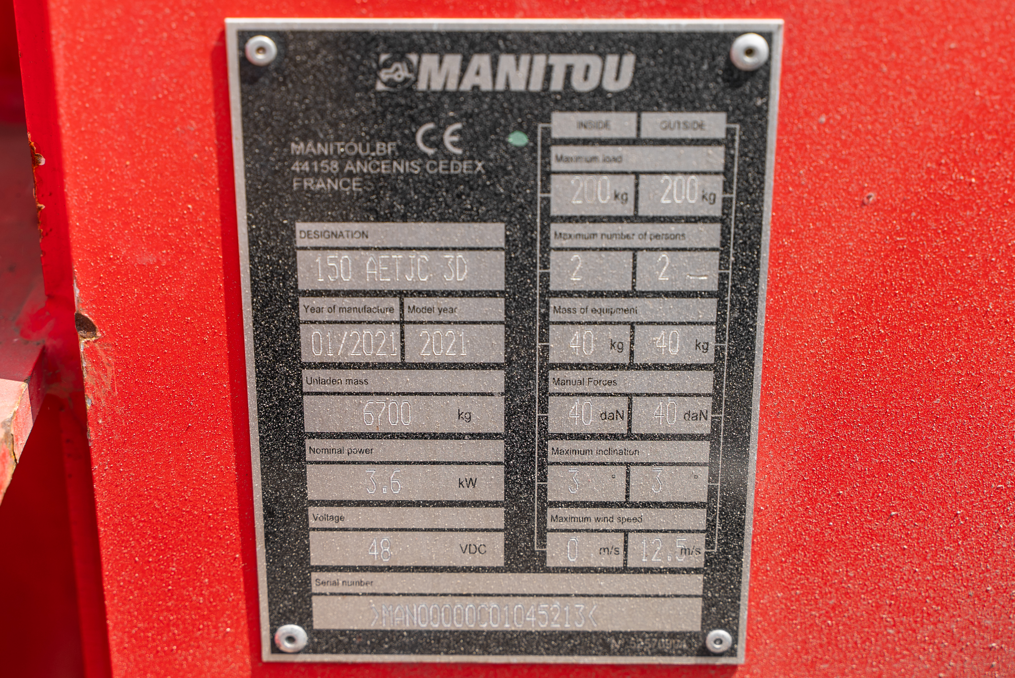 AETJ 150 COMPACT - Identification plate