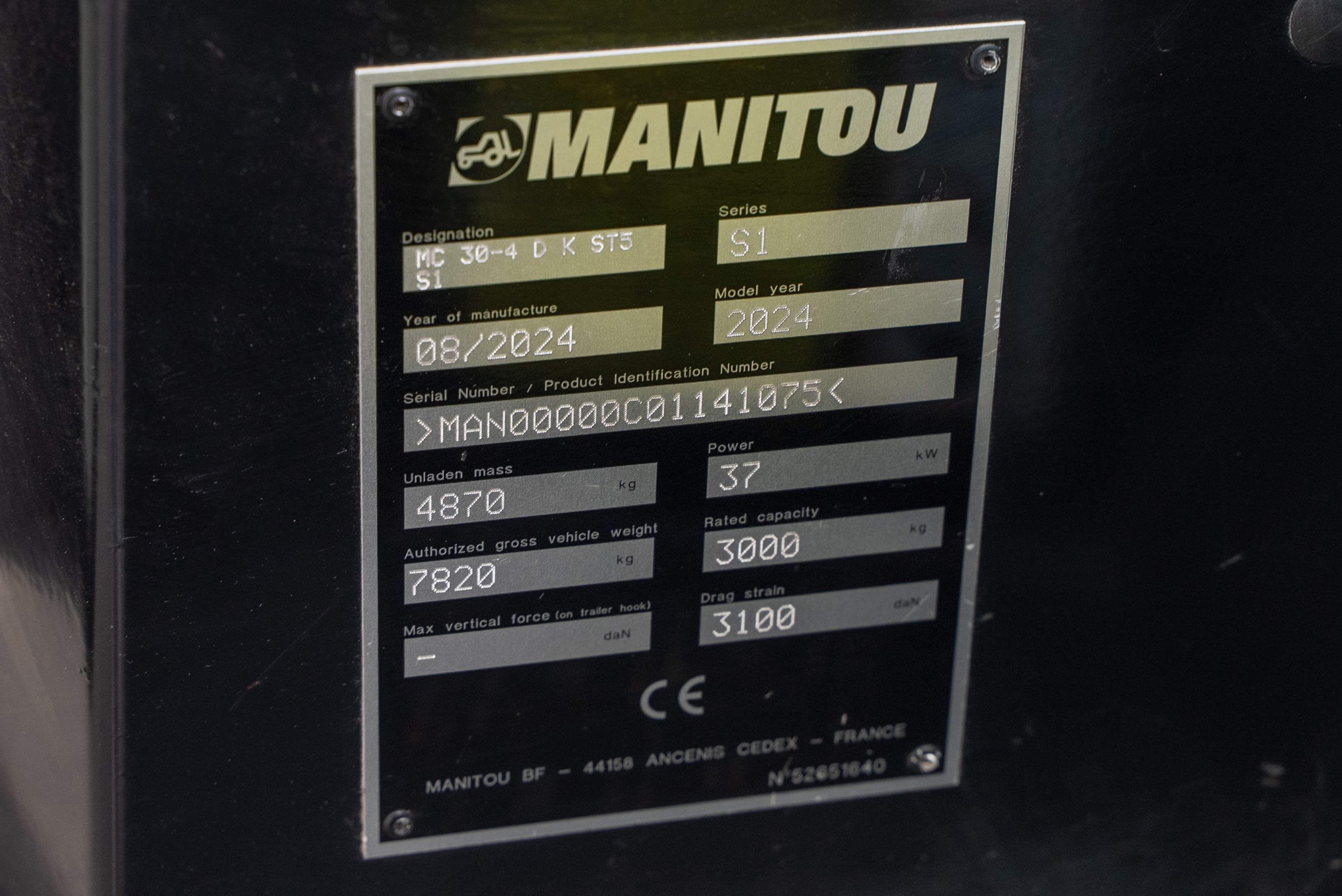 Manitou - Forklifts - MC 30-4 D K ST5 S1 - Identification plate