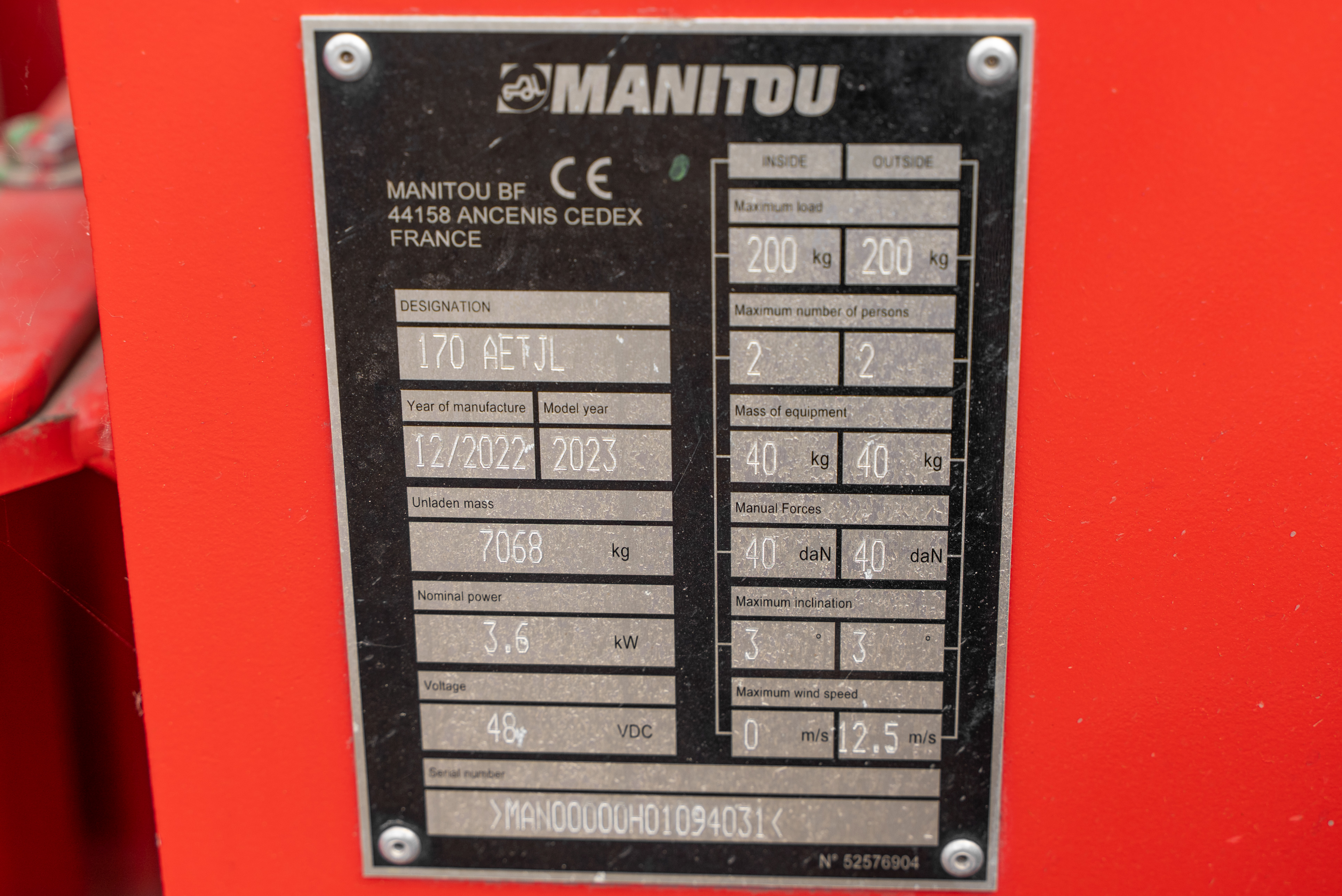 AETJL 170 - Identification plate