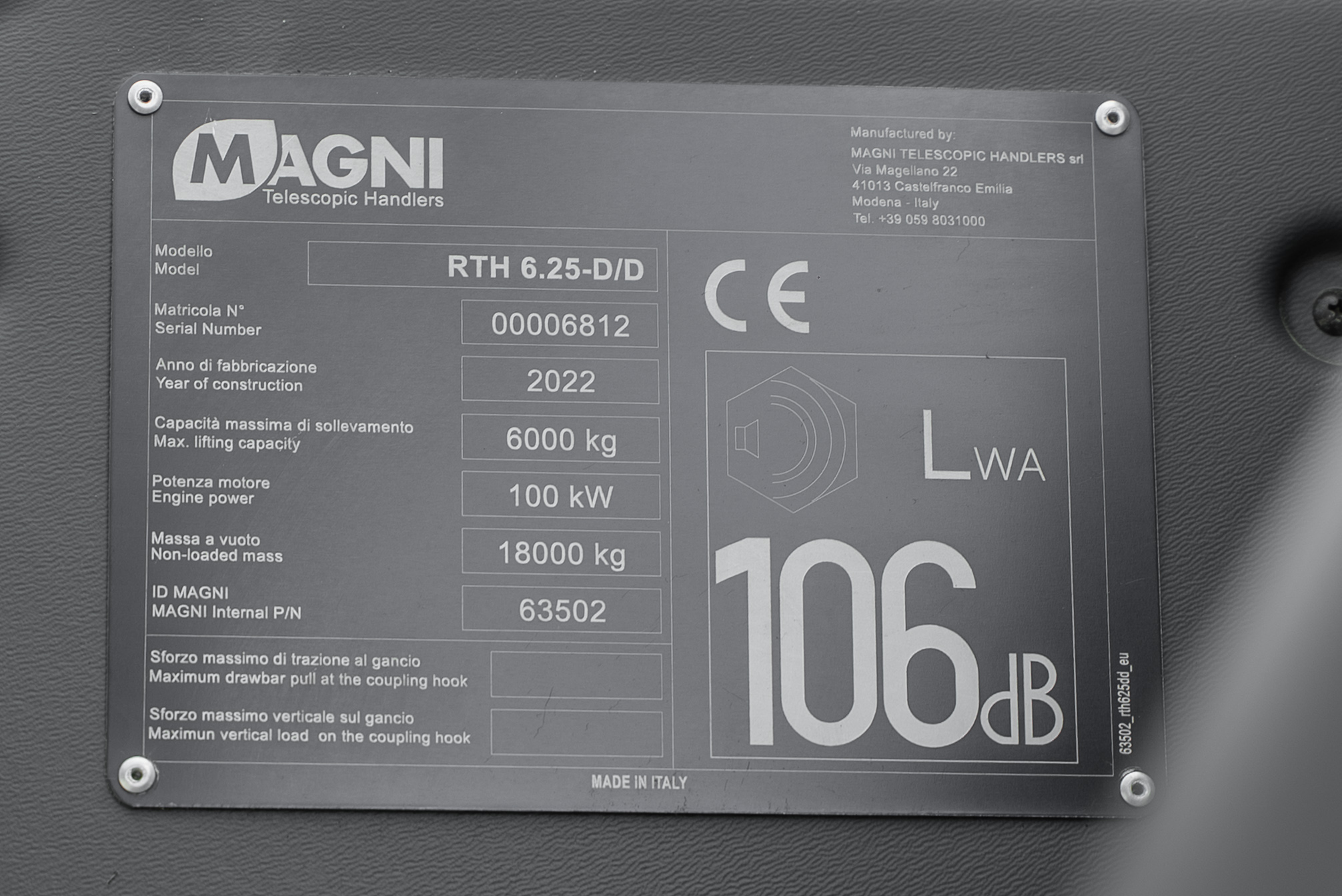 RTH 6.25 - Identification plate