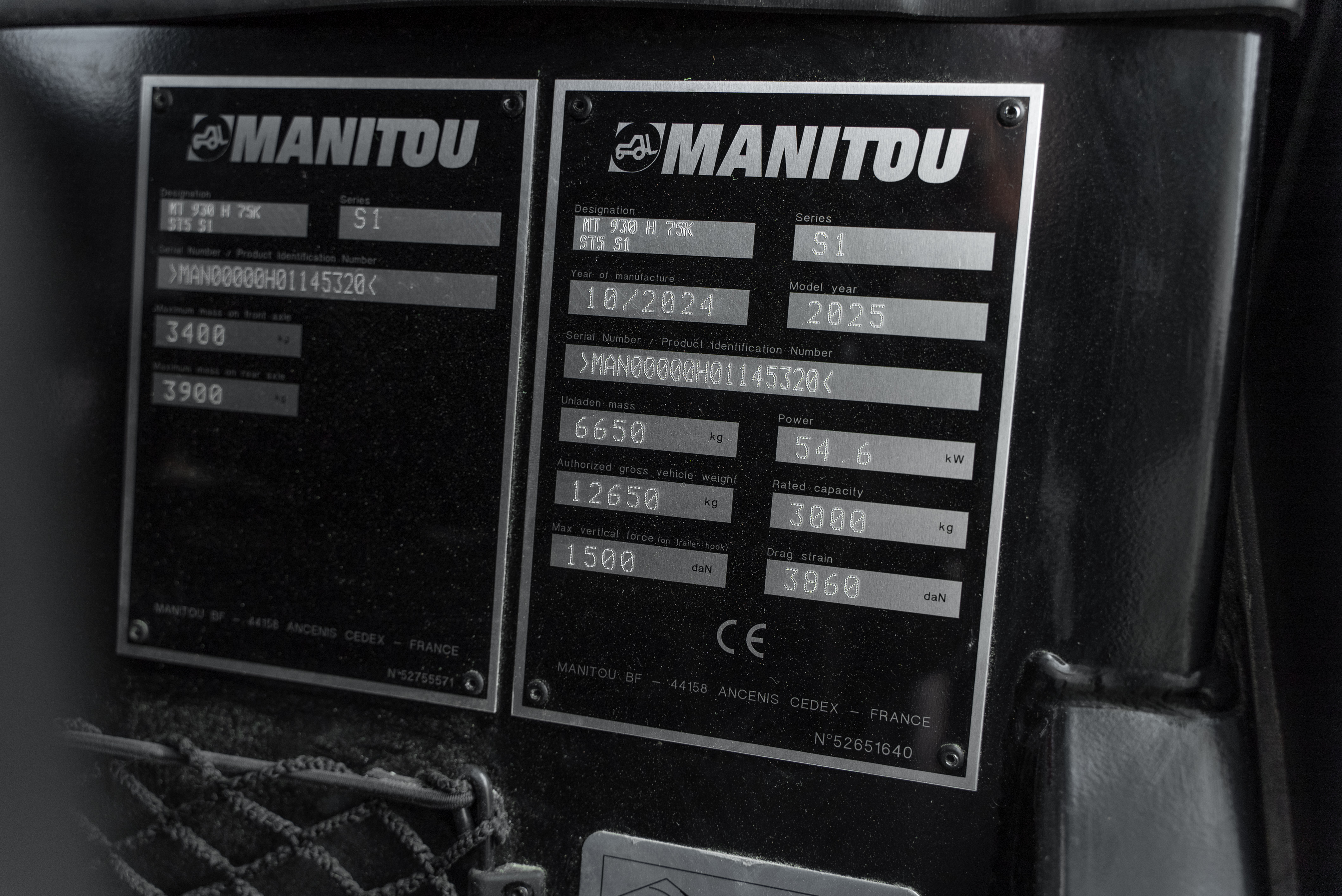Manitou - Telehandlers - MT 930 H 75K ST5 S1 - Identification plate