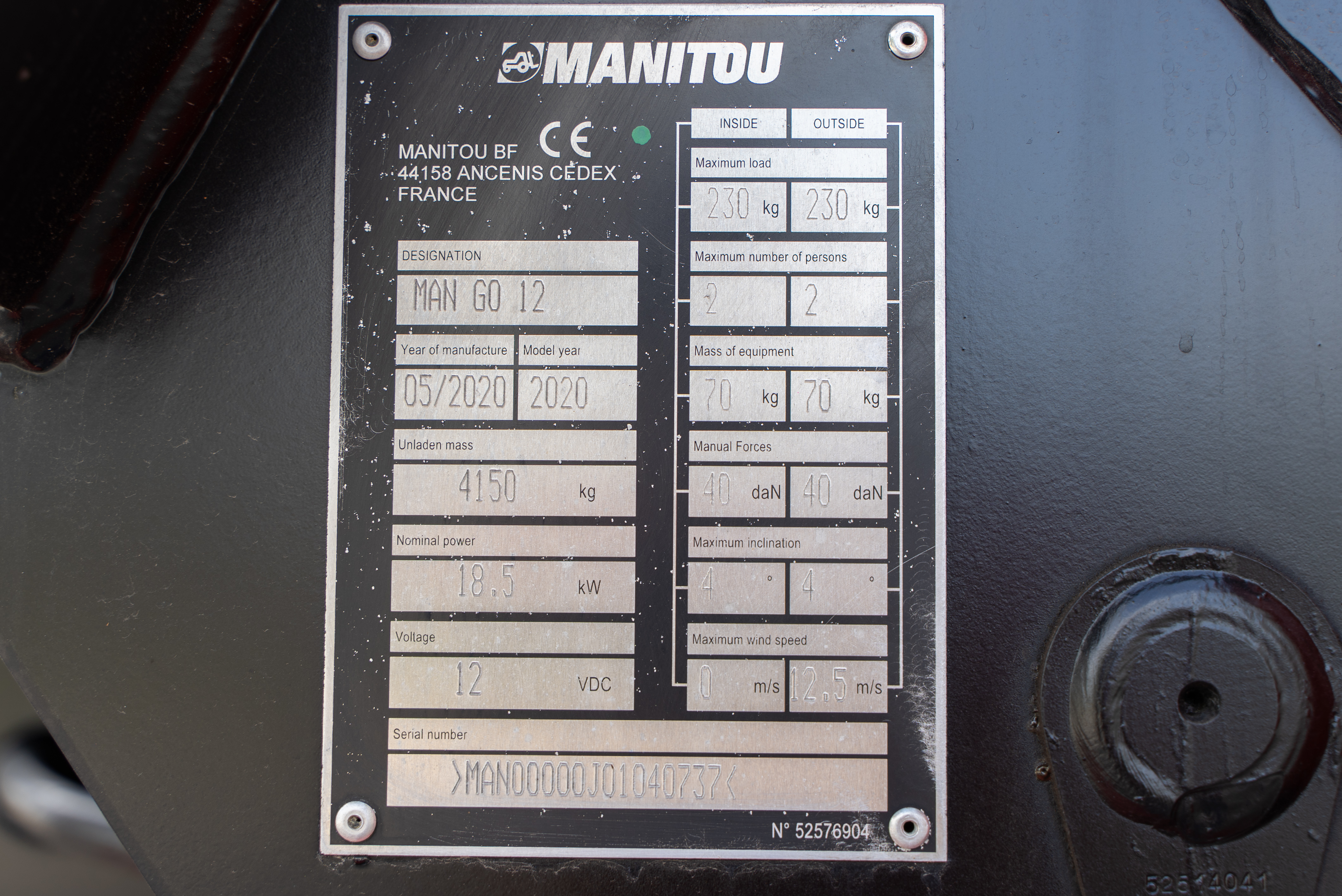 MAN GO 12 - Identification plate