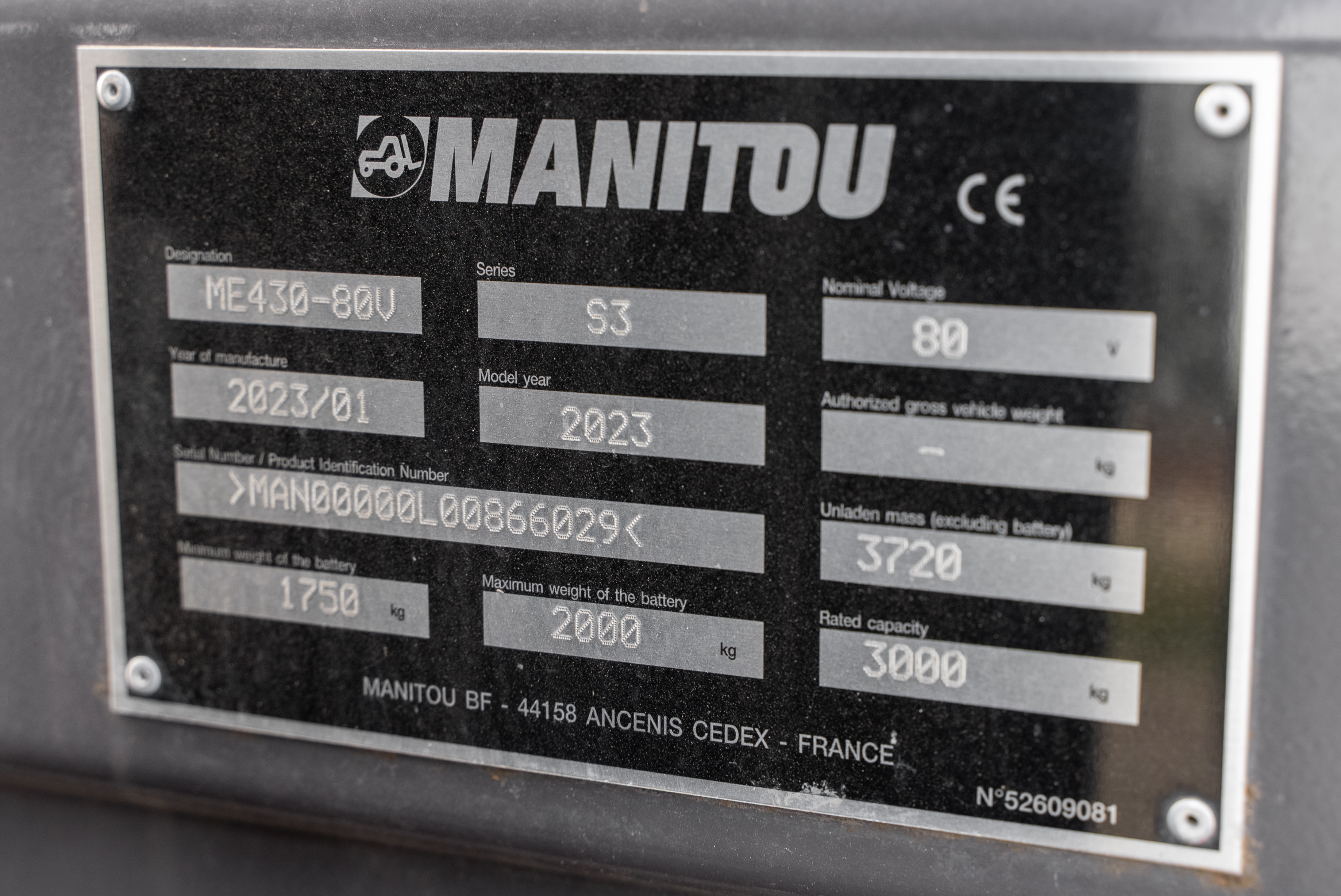 Manitou - Forklifts - ME 430 80V S3 - Identification plate
