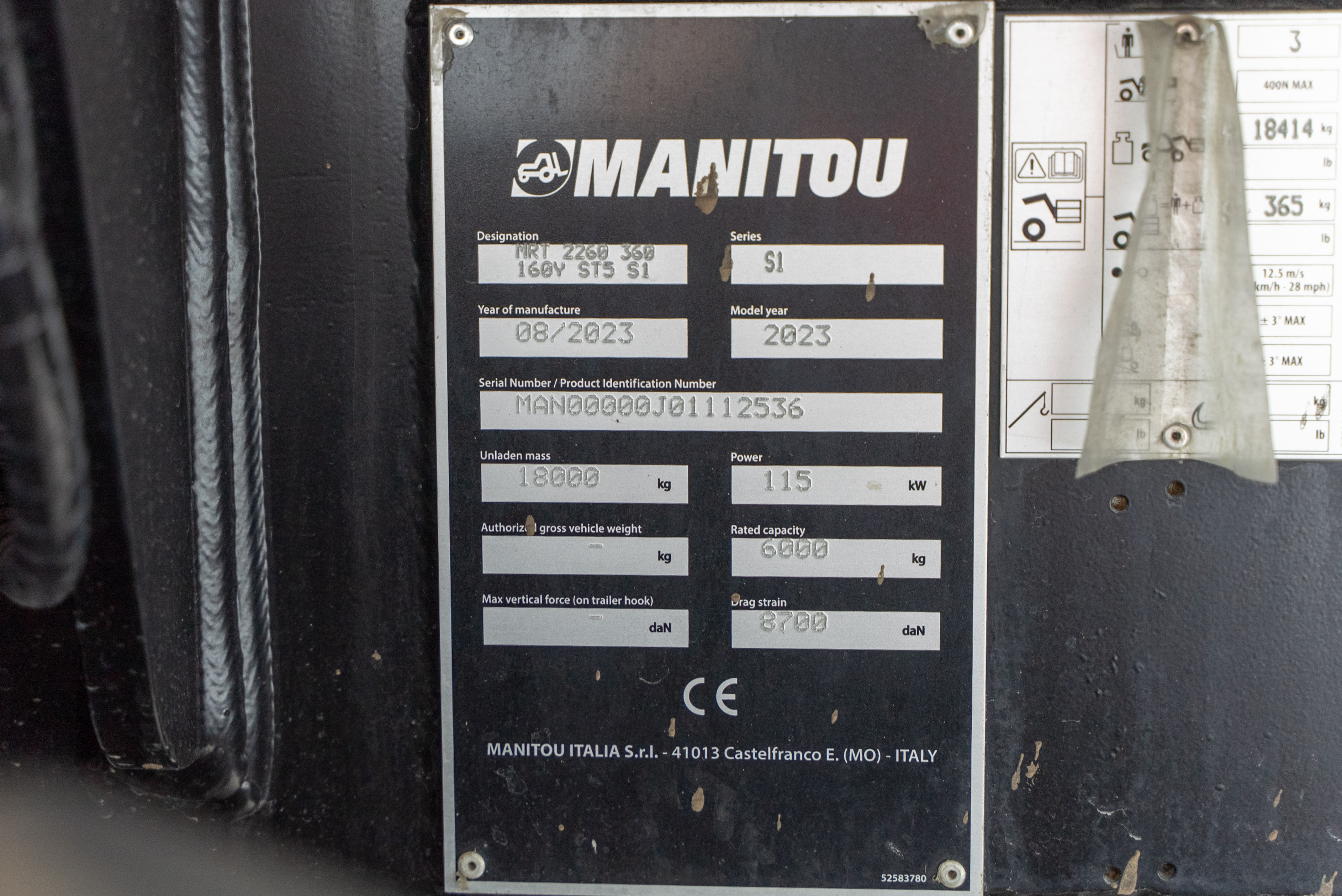 MRT 2260 360 160Y ST5 S1 - Identification plate